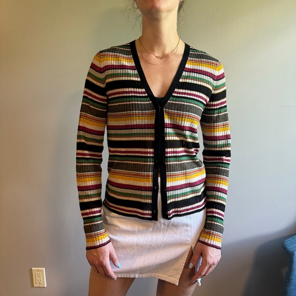 Veronica Beard Keke Gold Ribbed Knit Cardigan. - Picture 3 of 8